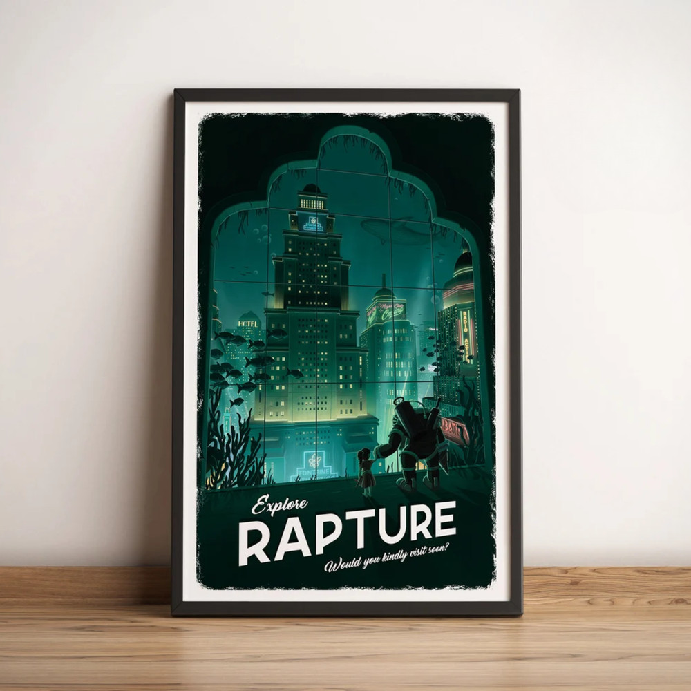 Rapture Bioshock Poster Retro Travel Gamer Wall Art Canvas