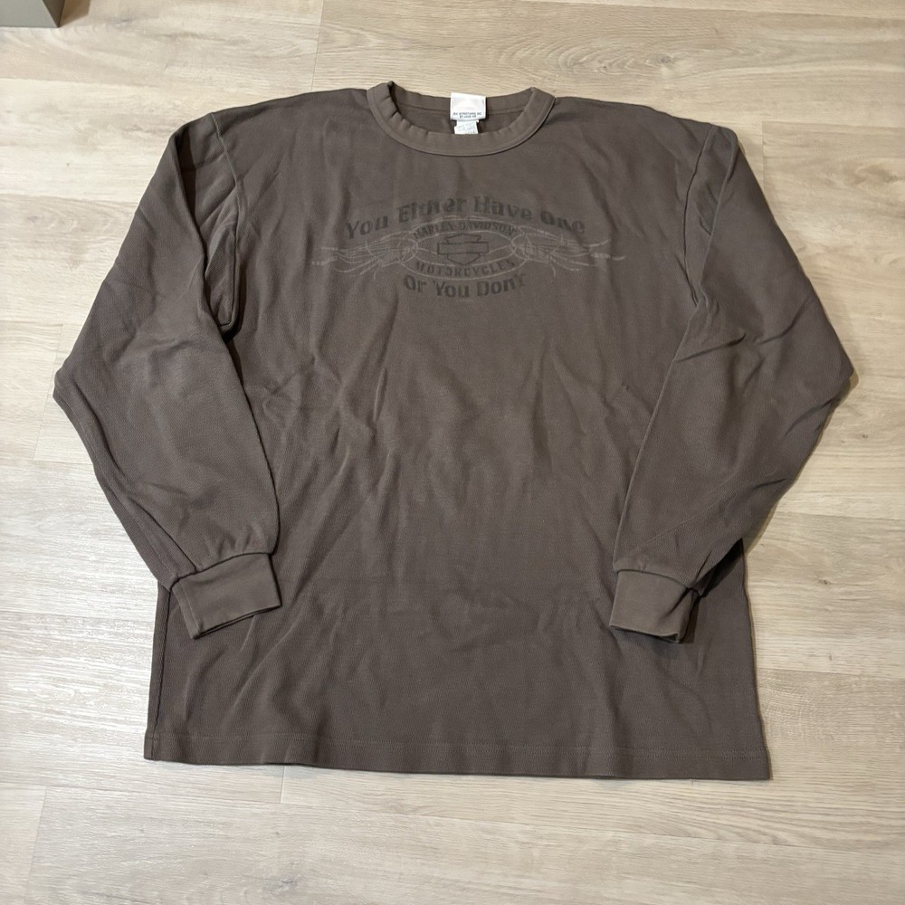 Harley Davidson Shirt Men's XL Gray Thermal Cotton Long Sleeve Biker Motorcycle