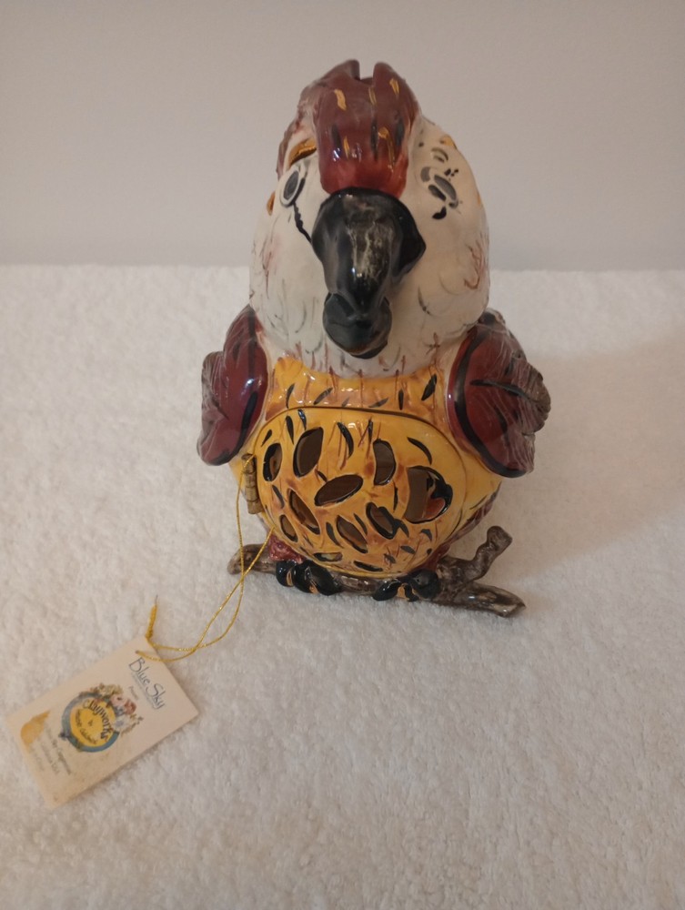 Heather Goldminc  Blue Sky Clayworks Pottery Parrot Tea light Holder