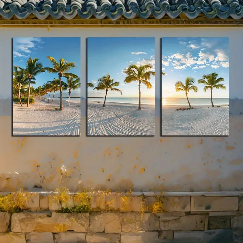 3pcs Vibrant Beach Palm Trees Metal Wall Art Ready to Hang
