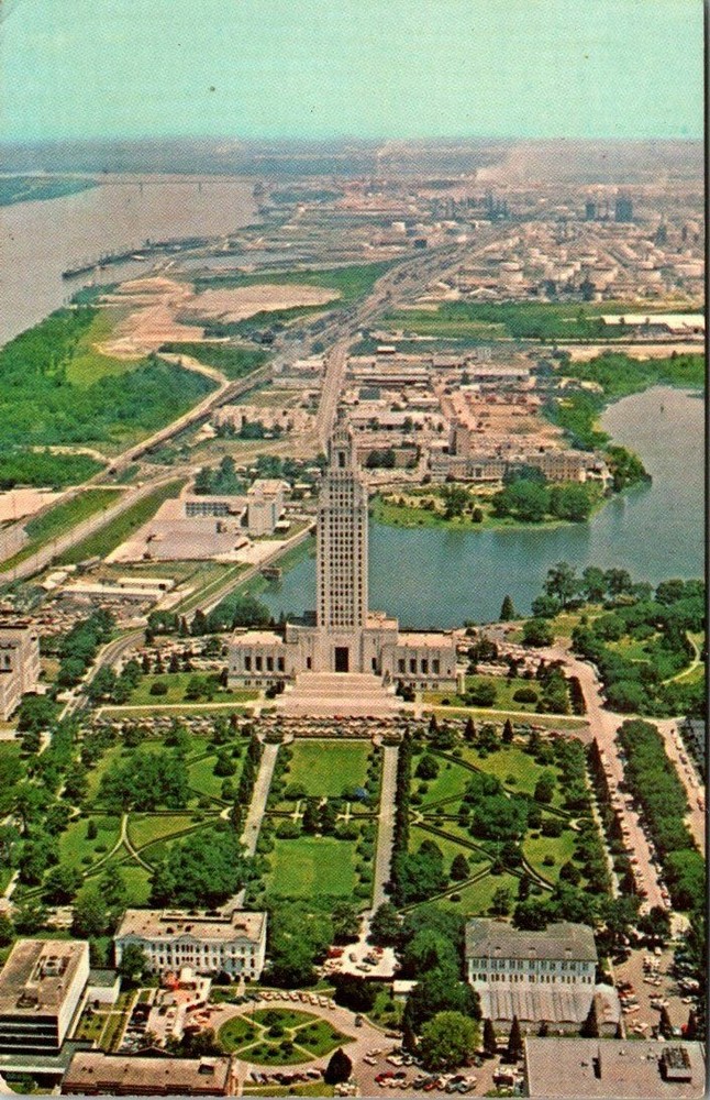 Aerial View of State Capitol and City Baton Rouge Louisiana Vintage Postcard