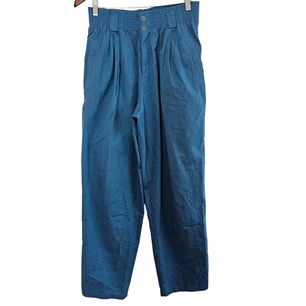Vintage Liz Wear Pants Women Large Blue 90s Cottage Boho Colorful High-Rise