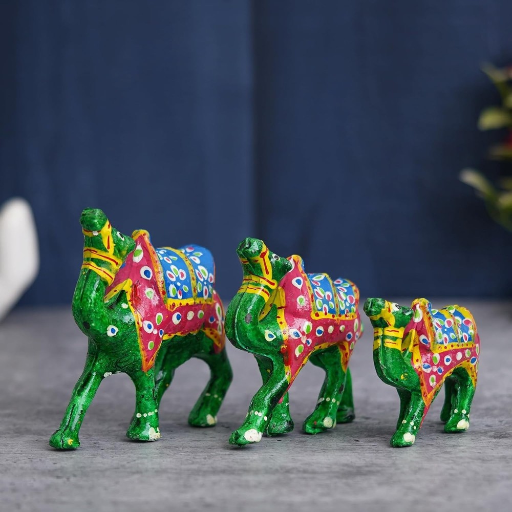 Set of 3 Meenakari Handcrafted Multicolor Camel Statues for Home Office Decor
