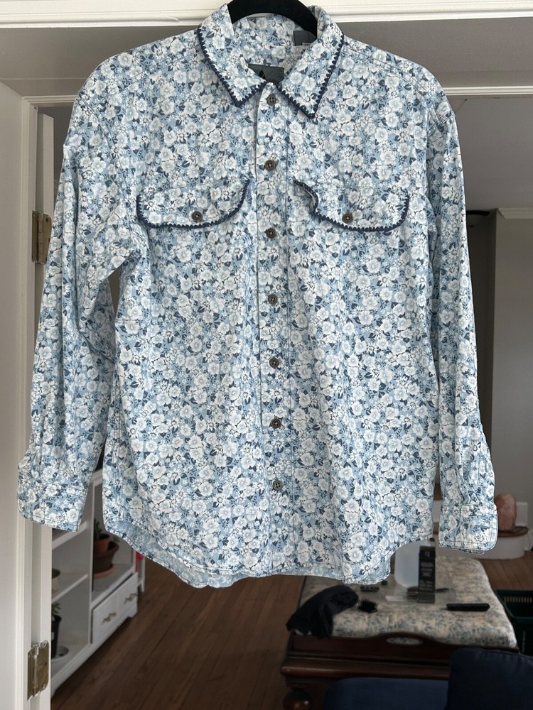 Vintage 80s Shirt Western Floral Button Up Top Long Sleeve Lizwear Size S Cotton
