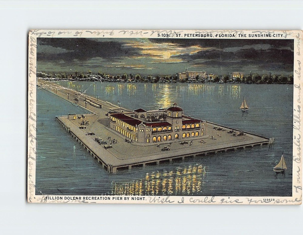Postcard Million Dollar Recreation Pier By Night St. Petersburg Florida USA