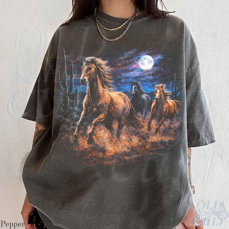 Wild Horses Vintage Graphic Comfort Tee Animal Nature Western Top