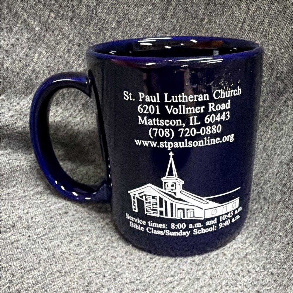 Headwind St. Paul Lutheran Church Matteson IL Blue Ceramic Coffee Mug Handle