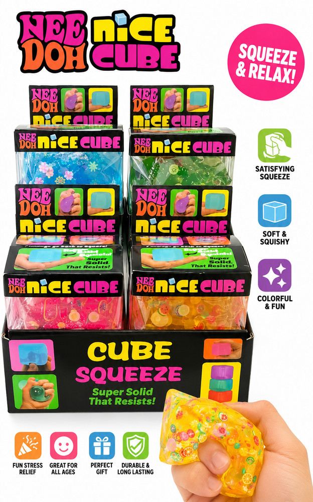 NeeDoh Inspired Nice Cube - Sensory Squishy Fidget Toy, Stress Relief, Assorted