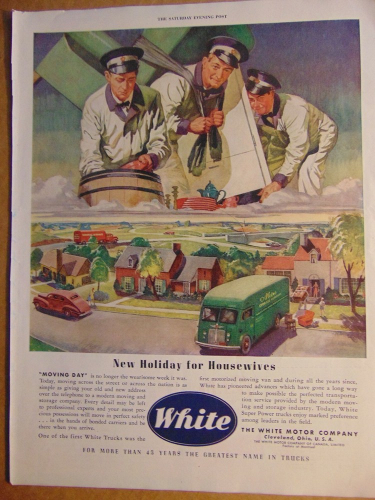 1945 WHITE MOTOR COMPANY MOVING VAN vintage art print ad