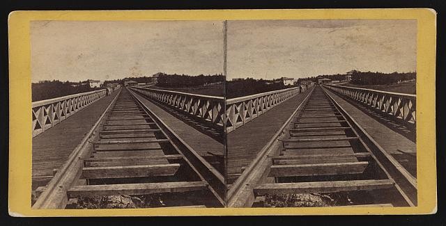 Portage Bridge Broadway New York 1860s Cascade Hotel distance stereoview