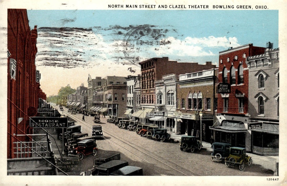1920s North Main St Clazel Theater Bowling Green Ohio Vintage Litho Postcard