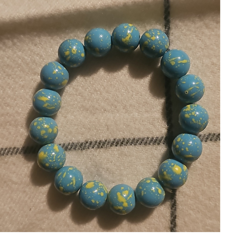 Adjustable Blue and Yellow Stone Beaded Bracelet, Round Shape, Unisex Adults