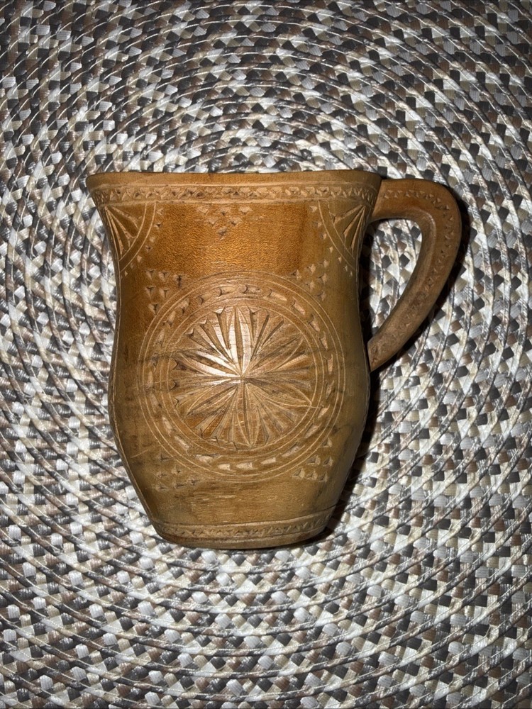 Vintage Hand Carved Wooden Yugoslavian Shepherds Wedding Cup Folk Art.