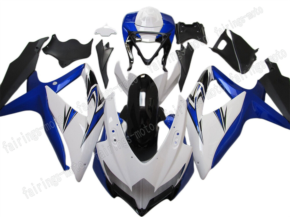 08-10 GSX-R 600 750 ABS Fairing Kit - Black White Blue Injection Bodywork