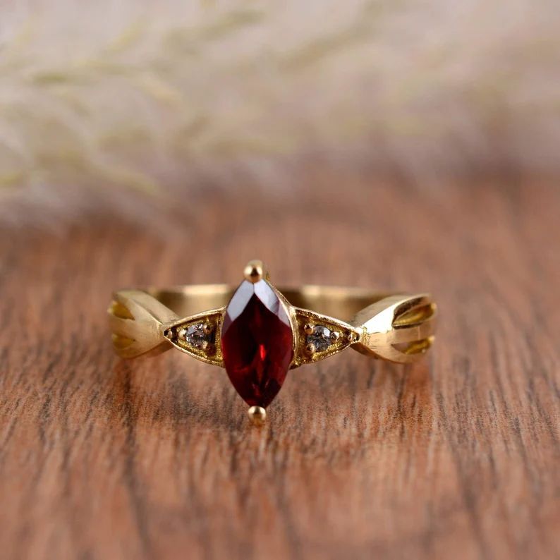 Garnet Ring Brass Women Ring Promise Engagement Ring Handmade Gift For Her