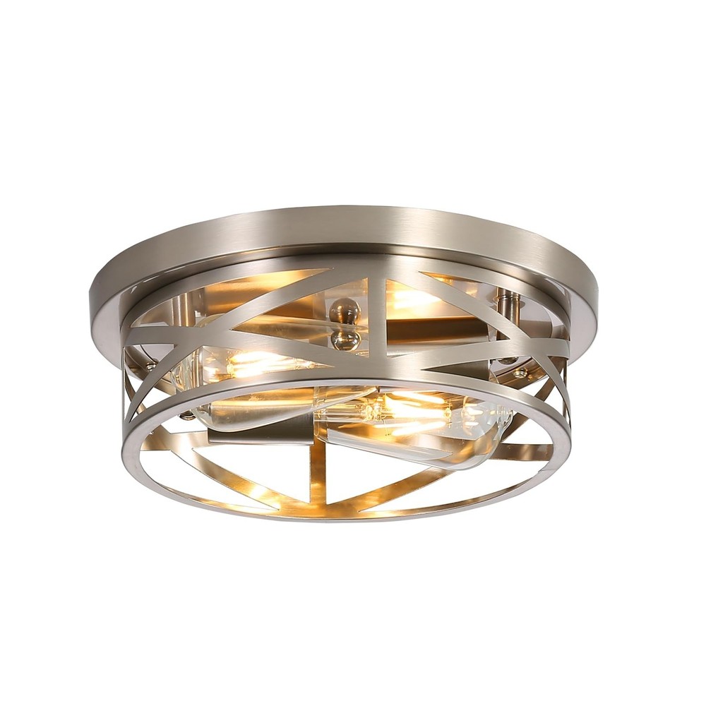 Brushed Nickel Flush Mount Ceiling Light Fixture,2-Light Industrial Farmhouse...