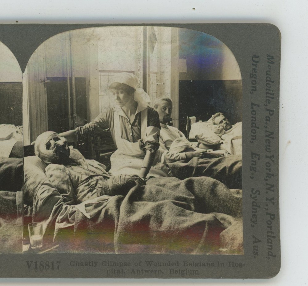 Wounded Belgians Hospital Antwerp Belgium Keystone Stereoview