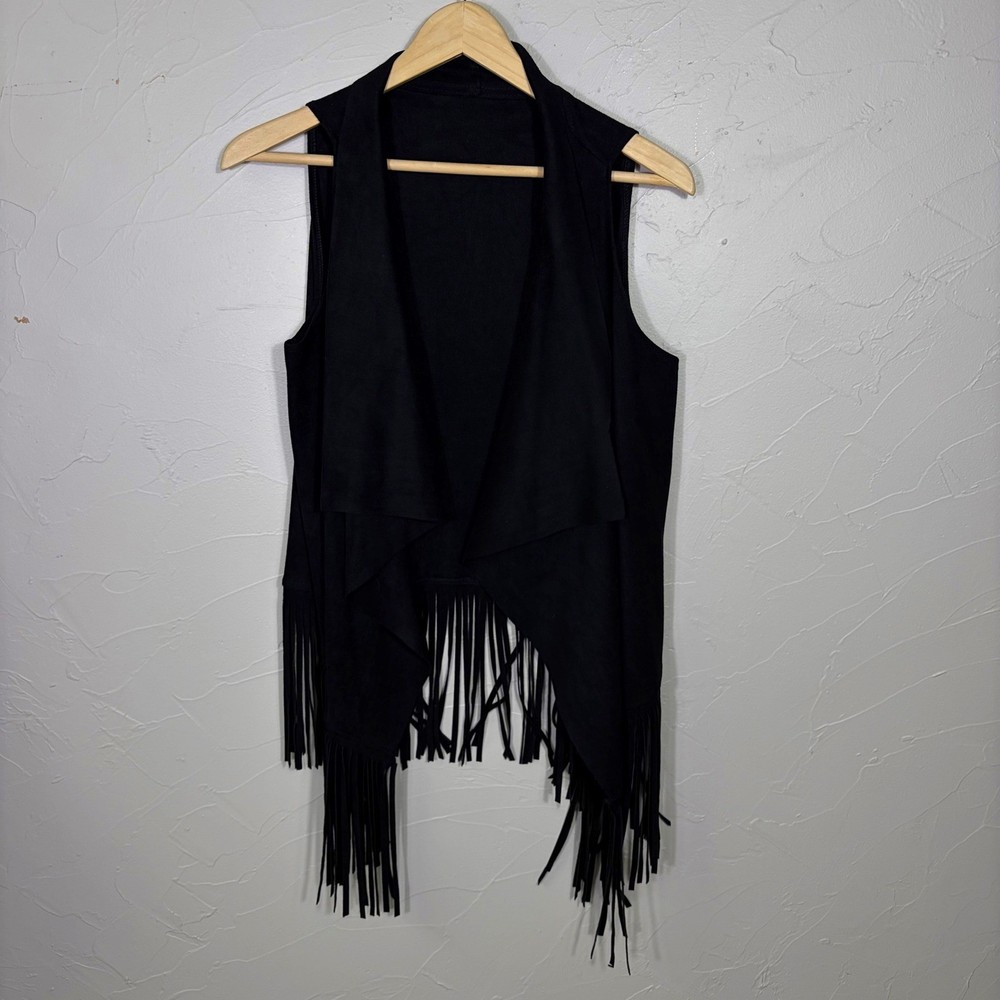 Western Faux Suede Fringe Vest Womens Black Festival Boho Cowgirl Waterfall