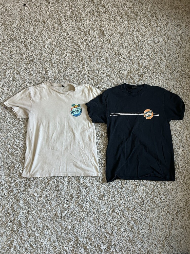 Santa Cruz Men's Short Sleeve Graphic T-Shirts Lot of 2 Black Beige Cotton Logo
