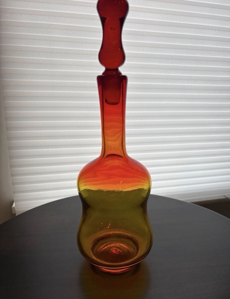Vintage Blenko 7018 Tangerine Amberina Decanter  Joel Myers  13” MCM
