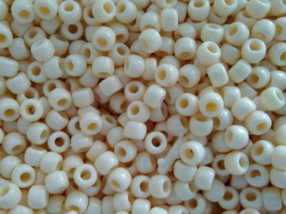 Ivory Opaque Pony Beads Loose Barrel Shaped Plastic 9mm 50 100 250 500 1000