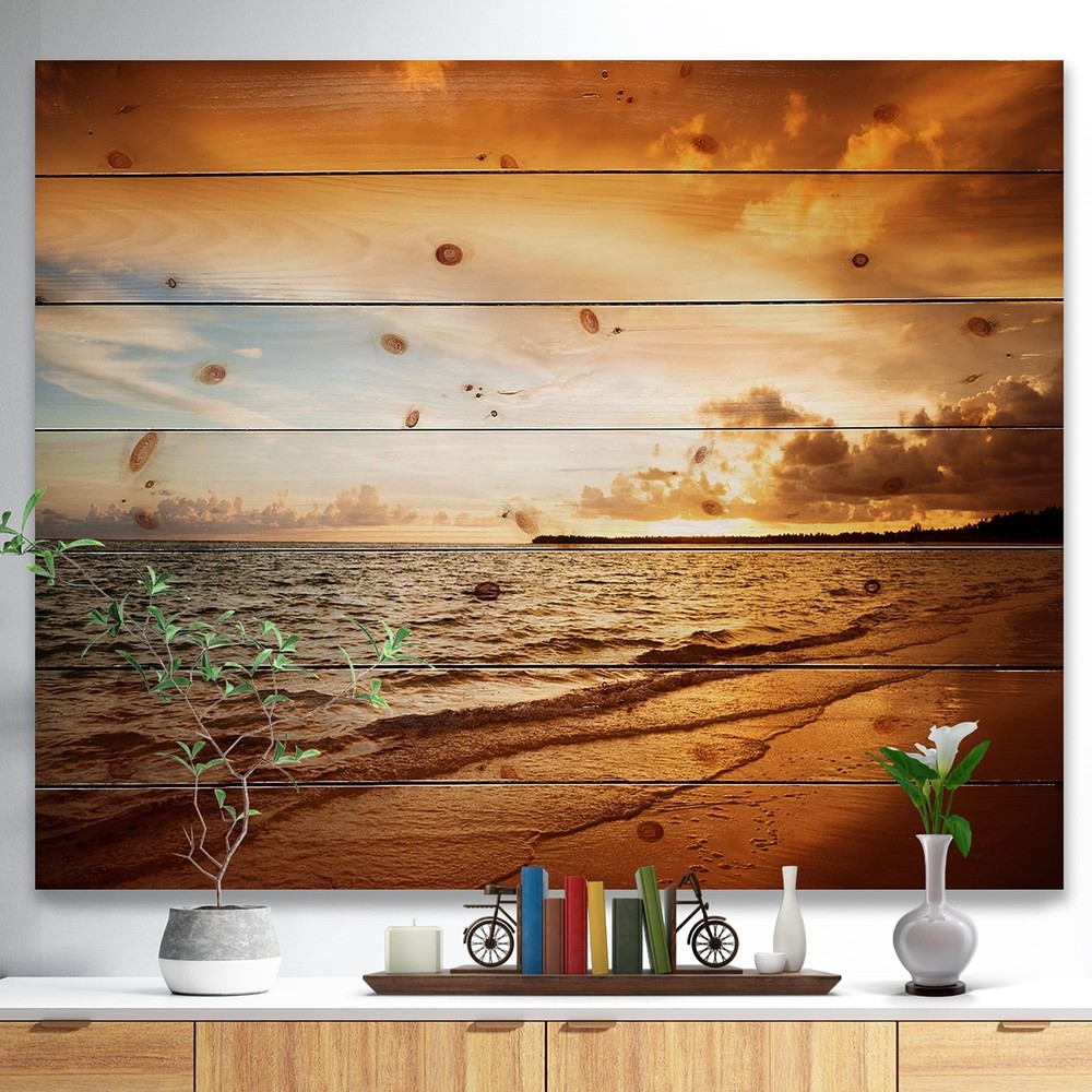 Designart 'Amazing Sunrise At Atlantic Ocean' Nautical & Coastal Wood Wall Art