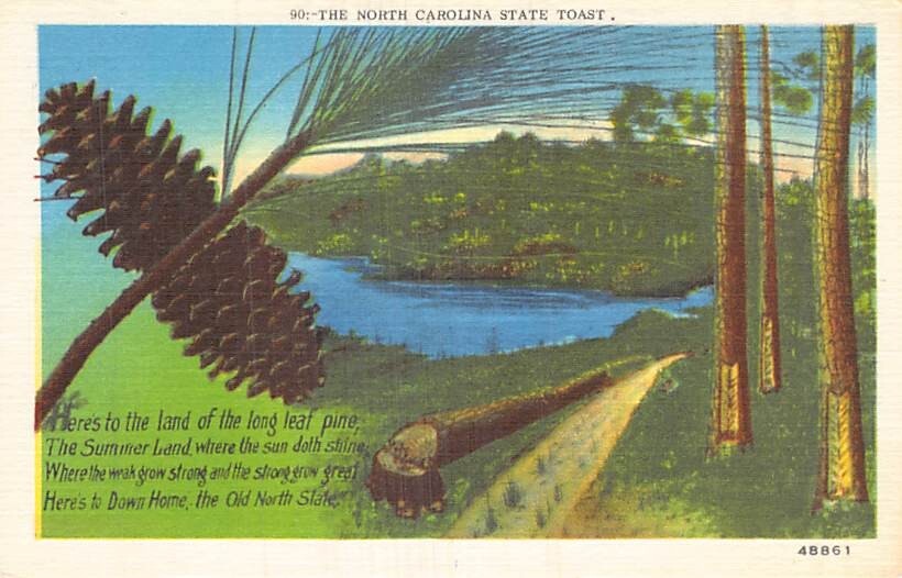 Postcard NC: North Carolina State Toast Card, Vintage Linen, Unposted