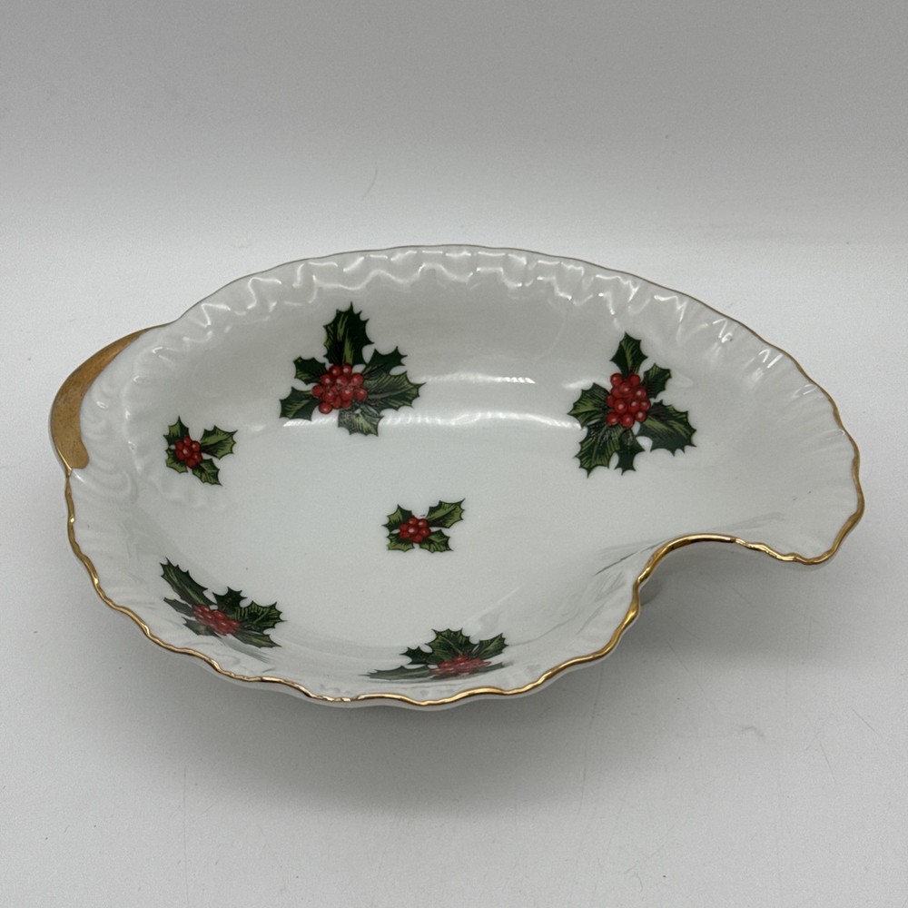 Lefton Christmas Holly Hand Painted Porcelain Candy Soap Trinket Dish Vtg Japan