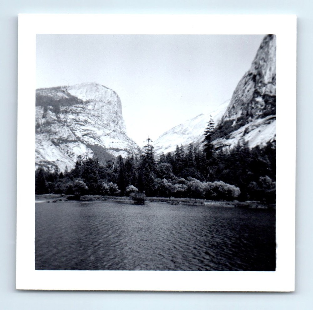 Old Vintage Square Photo LANDSCAPE MIRROR LAKE YOSEMITE FOREST TREES SNAPSHOT