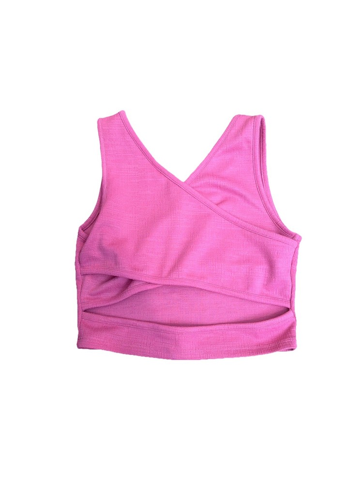 Roxy Pink Wrap Back Cropped Tank Top Athletic Yoga Activewear Sz M  Athletic