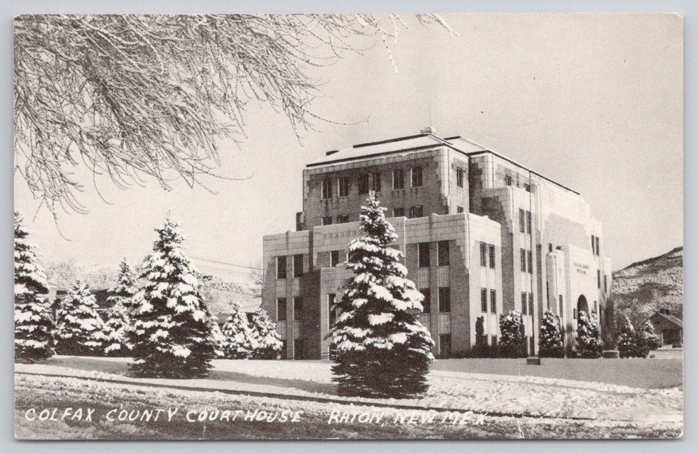 Raton New Mexico Colfax County Court House Winter RPPC Postcard
