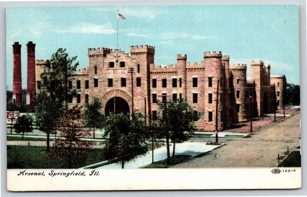 Springfield Illinois~Air View Front of Arsenal~Vintage Postcard