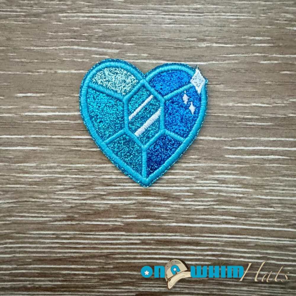 Blue Glitter Heart Iron-On Patch