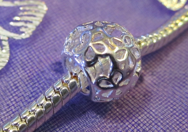 Sterling Silver Floral European Charm Bead for Bracelets
