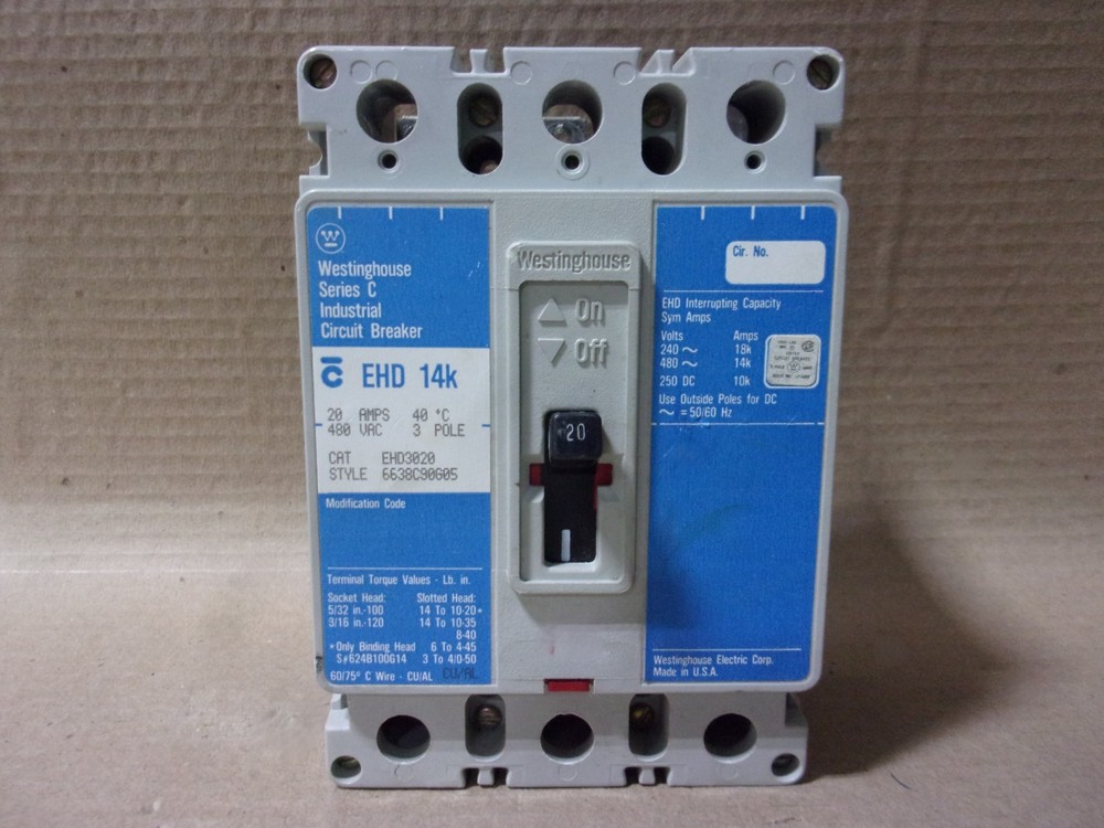 Cutler Hammer EHD3020 3 Pole 20 Amp 480V Circuit Breaker