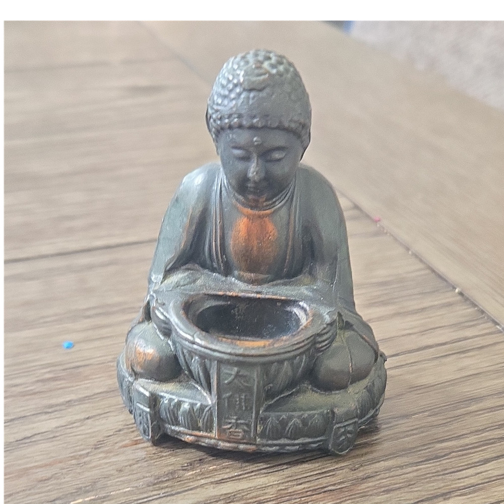 Collectible Buddha Statue Figurine Bronze Tone Buddhism Small Figure