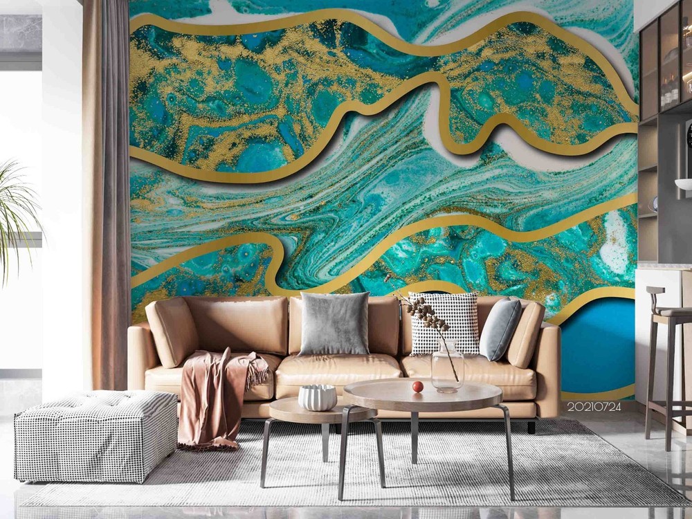 3D Green Gold Abstract Texture Wall Murals Wallpaper Murals Wall Sticker