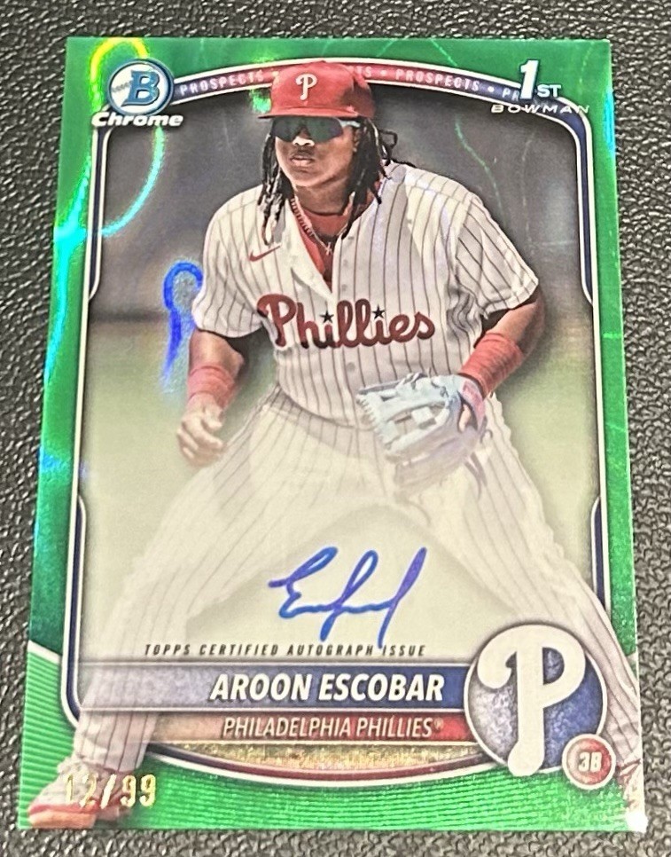 AROON ESCOBAR 2025 Bowman Chrome 1ST Green Lava Refractor AUTO /99 Phillies