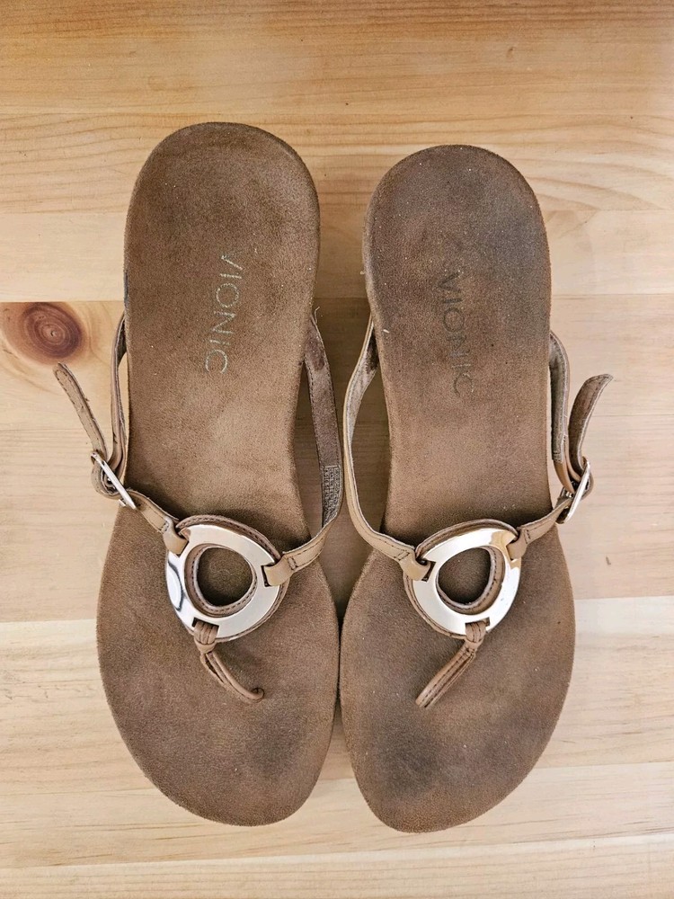 Vionic Sable Brown Orchid Toe Post Wedge Sandal Size 8.5 EU 40