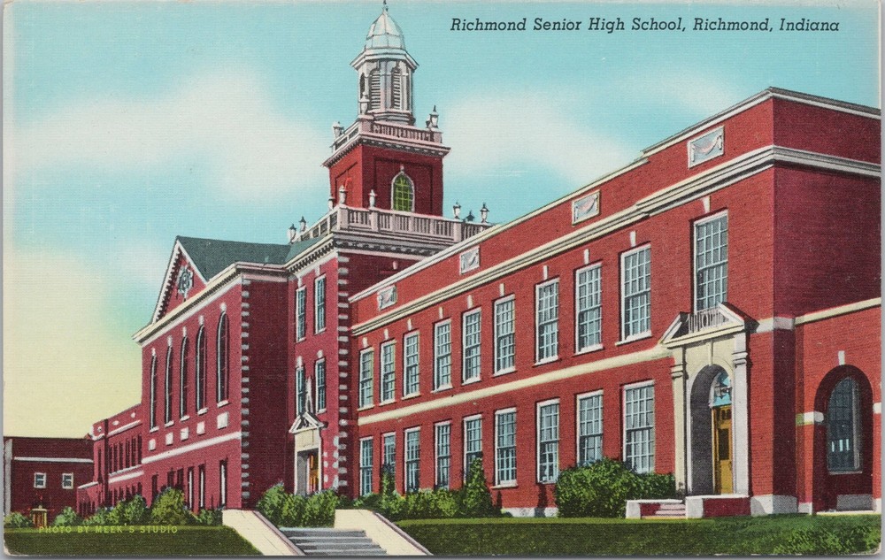 Indiana~Richmond Senior High School~Red Brick~Vintage Postcard