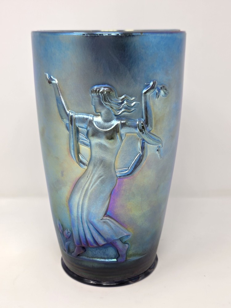 Fenton Favrene Blue Spring & Fall Iridescent Art Glass Vase 8.5″