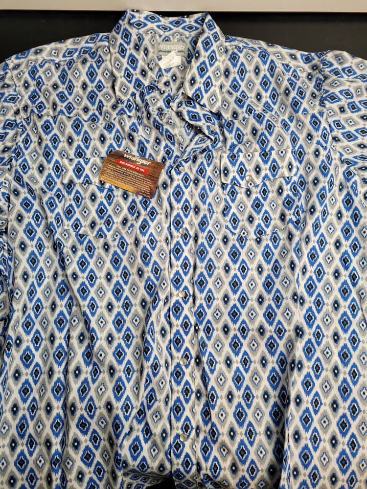 New Wrangler Mens Western Shirt 2XL Aztec Pearl Snap Cowboy Rancher
