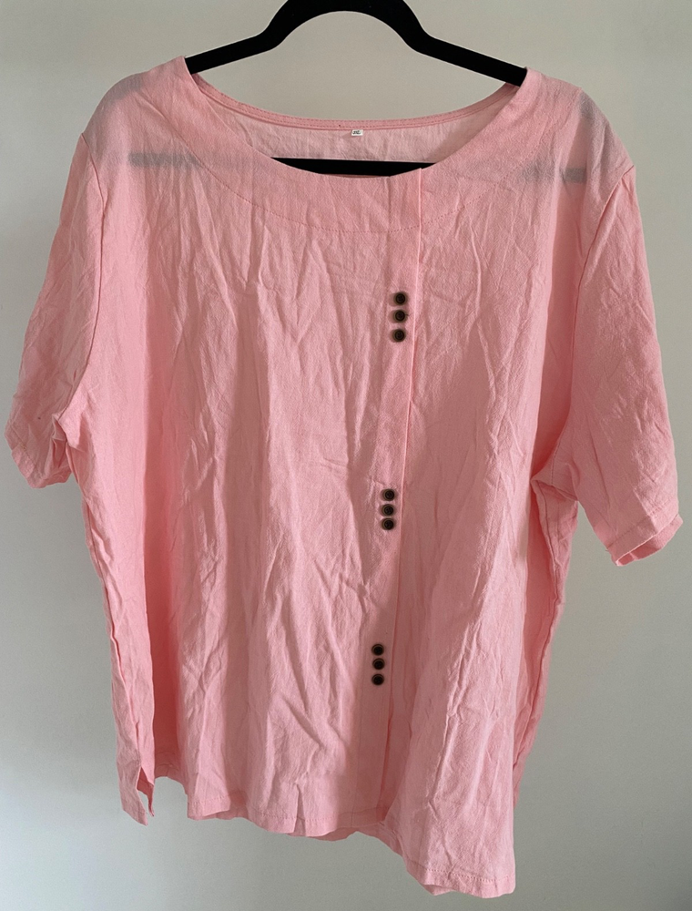 Women's 3XL Pink Short Sleeve Cotton Shirt Lightweight Breathable Top