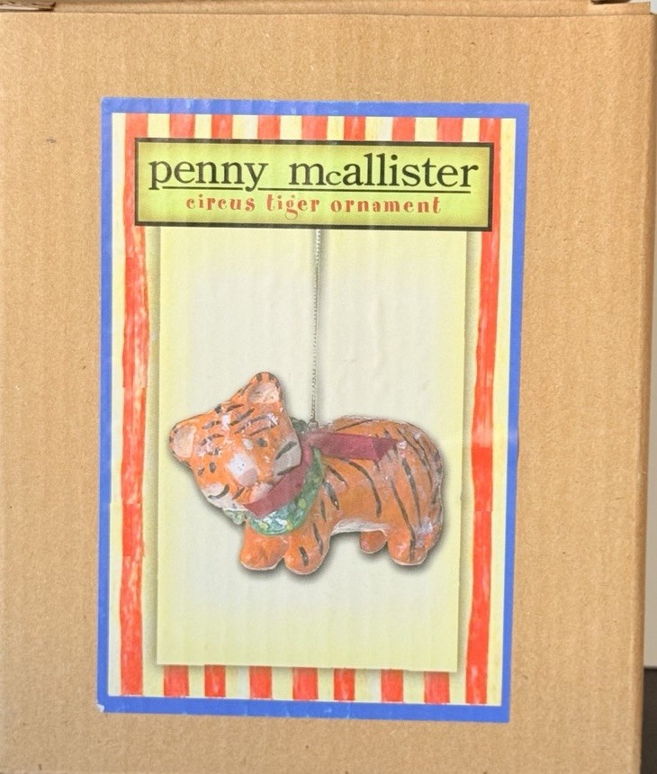 Penny McAllister Folk Art Circus Tiger Ornament Pre-Owned