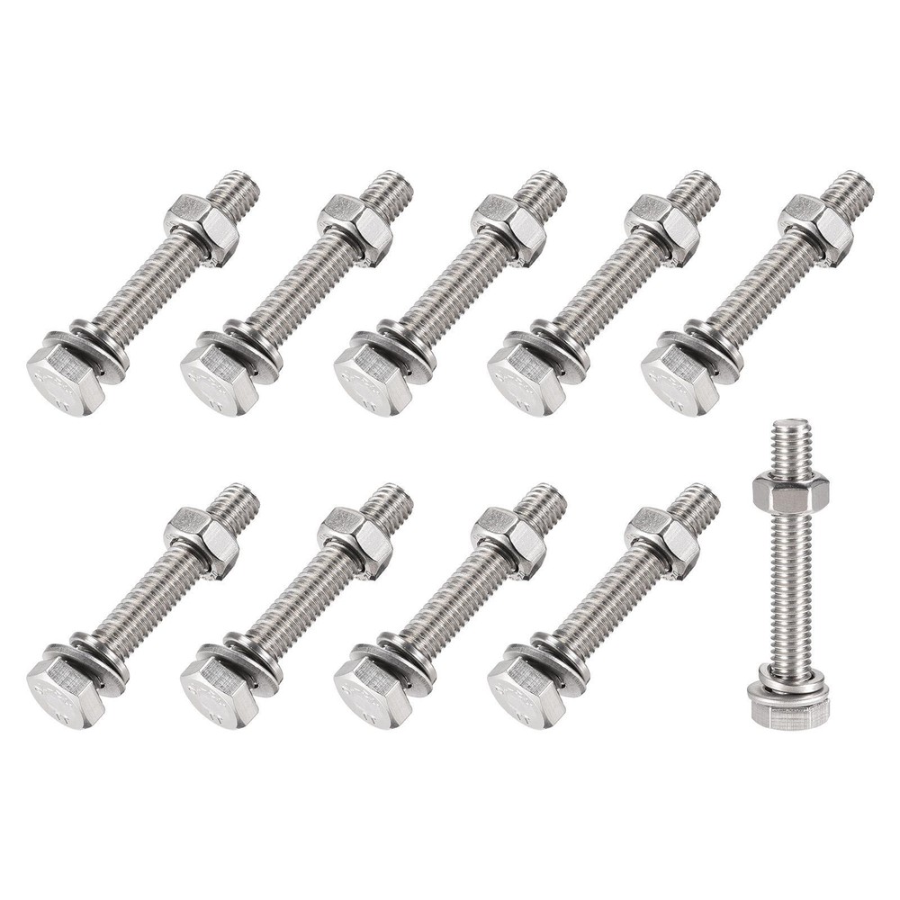 Hex Head Screws Bolts, Nuts, Flat & Lock Washers Kits (M6x40mm) 10Sets