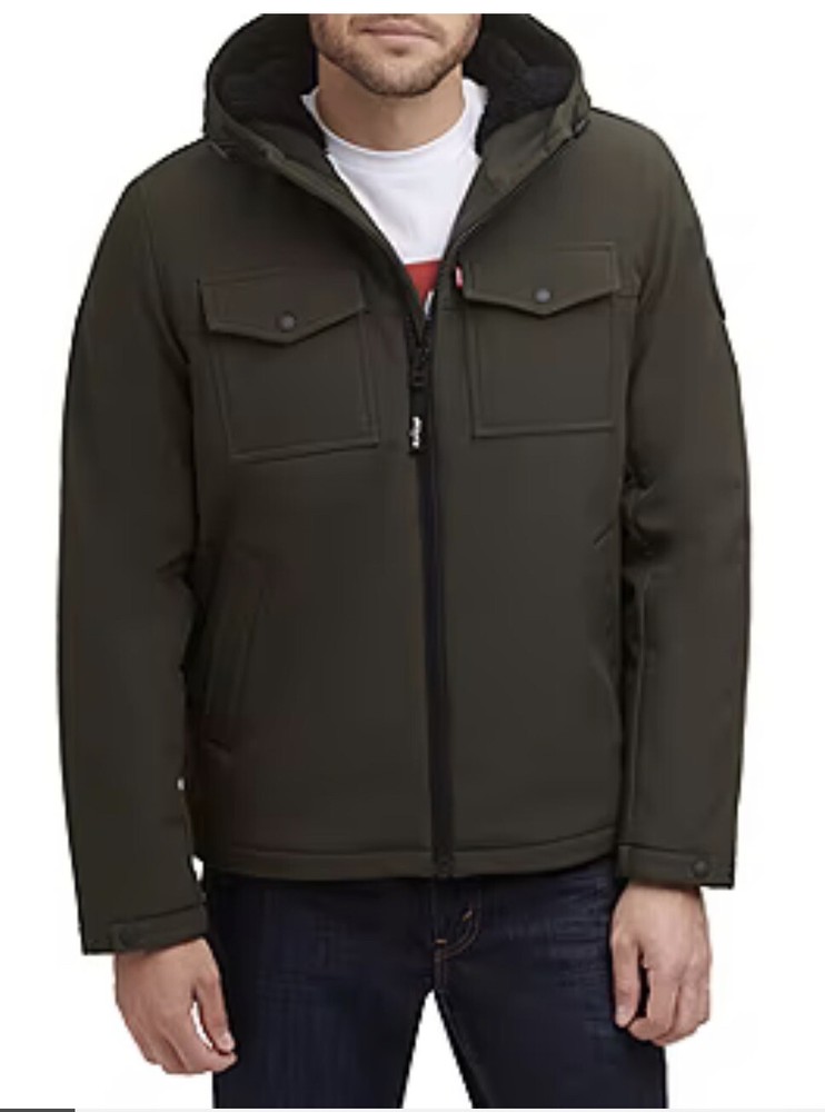 Levi's® Men's Hooded Soft Shell Long Sleeve Active Jacket - Olive Green SMALL