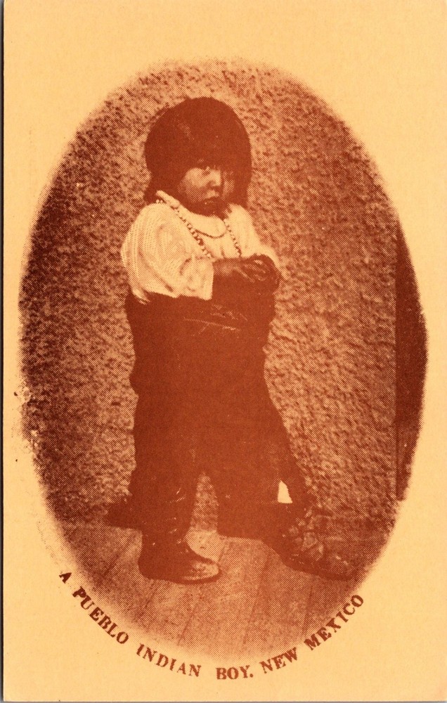 Vintage Pueblo Indian Boy New Mexico Sepia Postcard E. & G. Grist