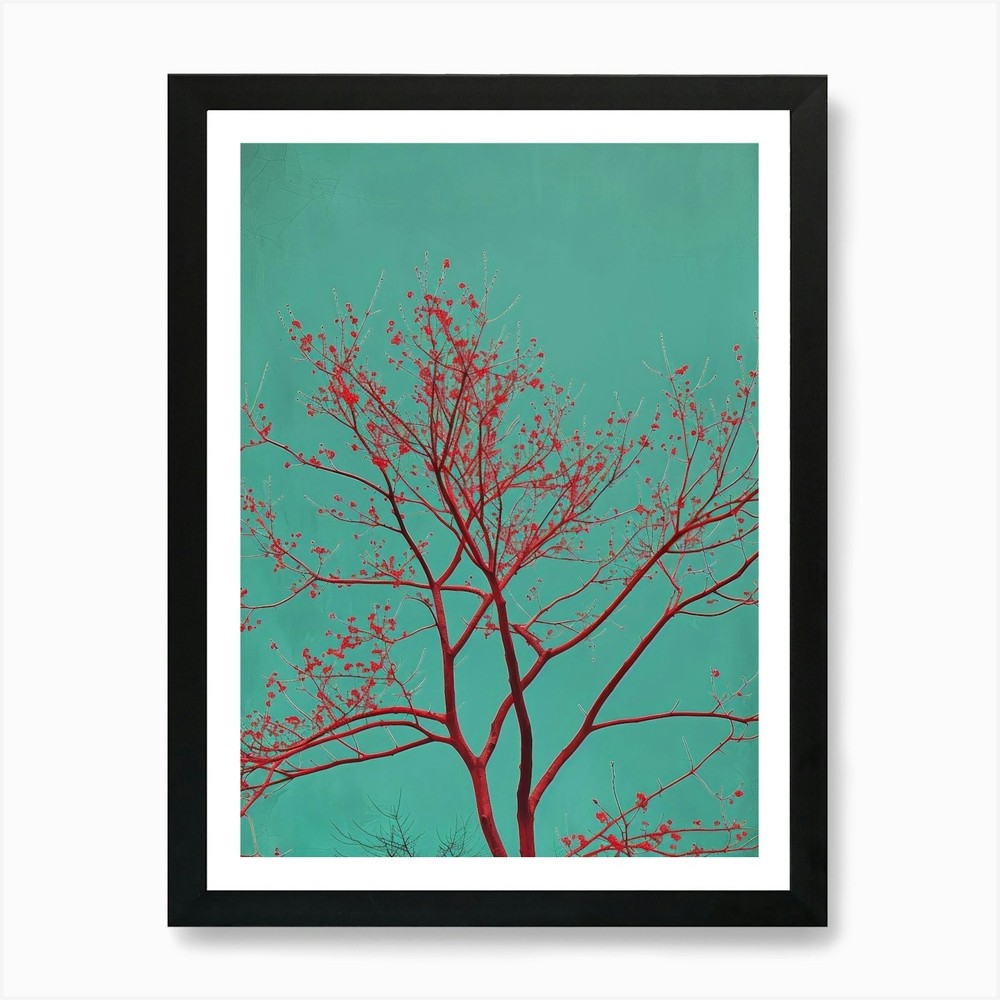 Red Tree Framed Canvas Art Print Wall Decor Picture  