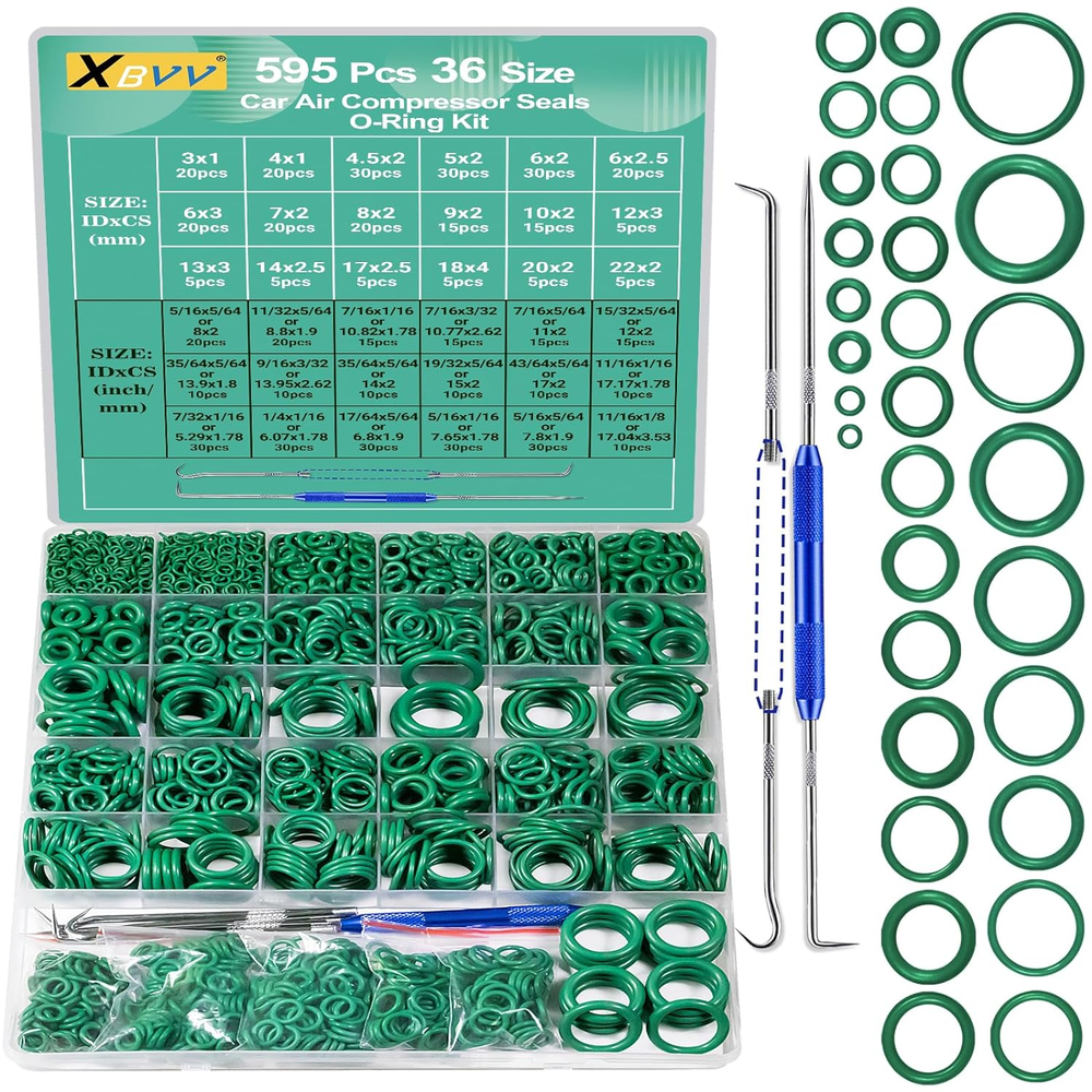 595 Pcs Metric and SAE Air Conditioning O-Ring Kit for Automotive A/C Compressor