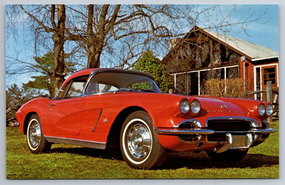 1962 Corvette Roman Red Roaring 20 Autos NJ Museum Postcard